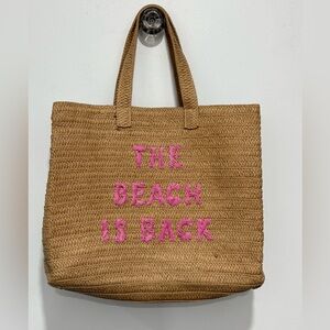 New btb Los Angeles The Beach Is Back Tote Bag with Pink Lettering